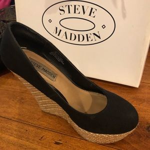 Steve Madden Pamelaaa Black Canvas Wedge Heels